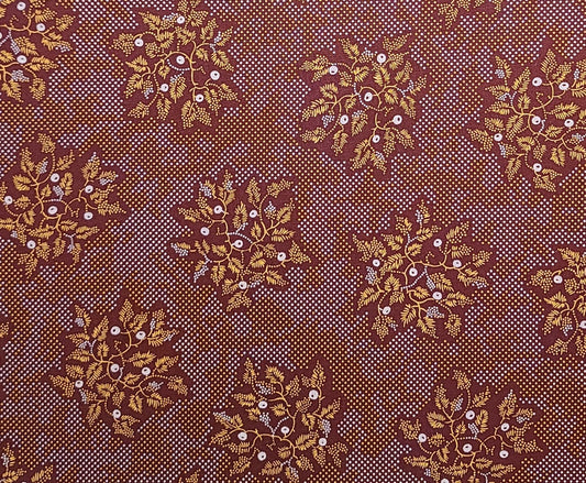 Virginia Quilt Museum for Quilting Treasures - Rust Fabric / Reproduction Style Gold and White Pin Dot / Flower Bouquet Print