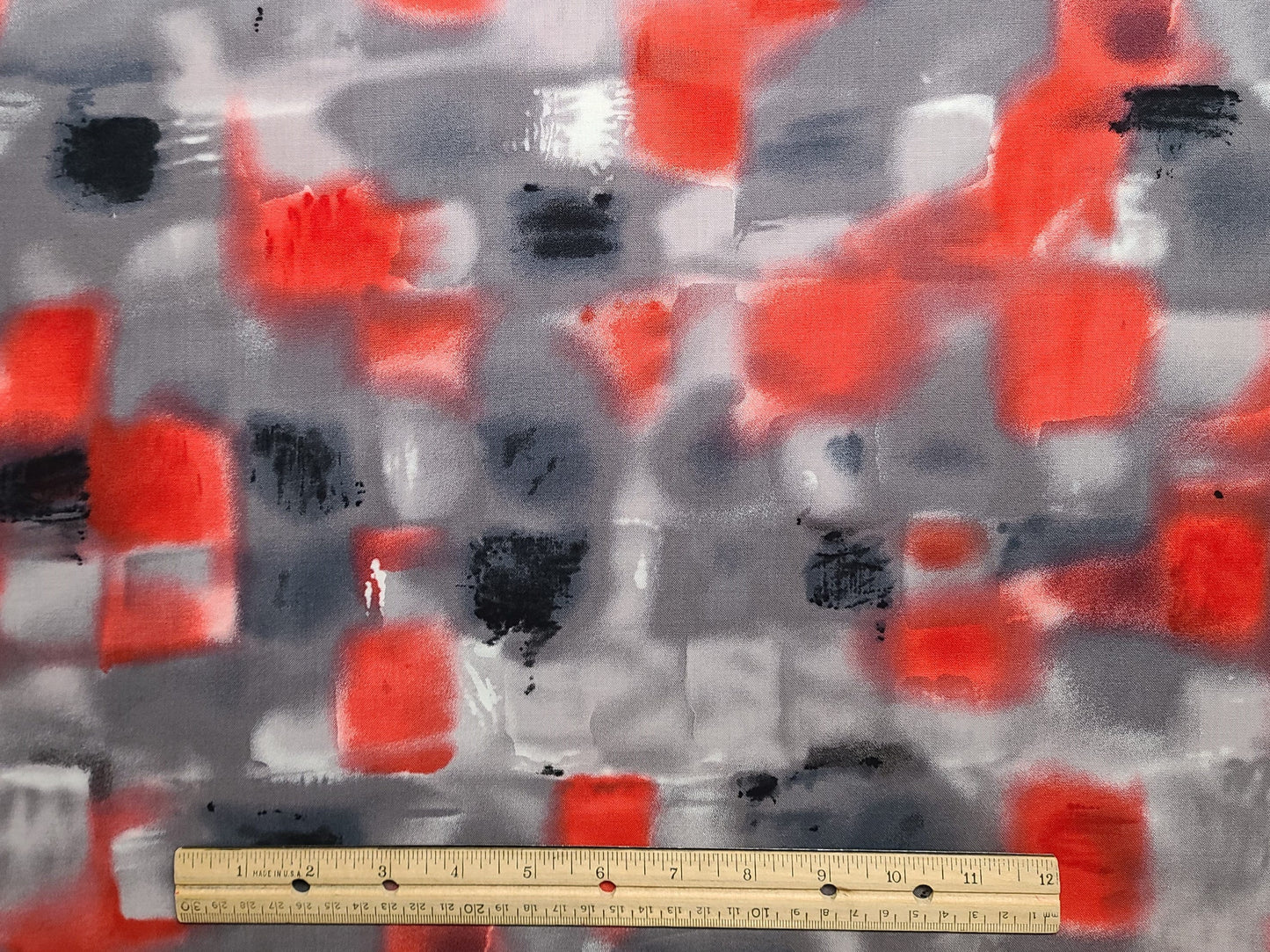 Sara Moe 2005 for Blank Quilting - Bright Red, Gray, Charcoal, Black Abstract Block Print Fabric