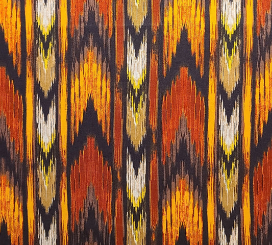 David Textiles - Multi Vertical Stripe (Parallel to Selvage) Fabric / Southwestern-Style Print / Black, Red, Orange, Yellow White