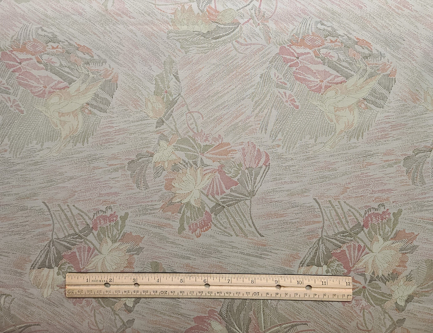 Jinny Beyer for Mr RJR Fashion Fabrics - Taupe Fabric / Dark Brown, Taupe, Red Etched Bird and Flower Design