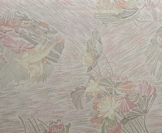 Jinny Beyer for Mr RJR Fashion Fabrics - Taupe Fabric / Dark Brown, Taupe, Red Etched Bird and Flower Design