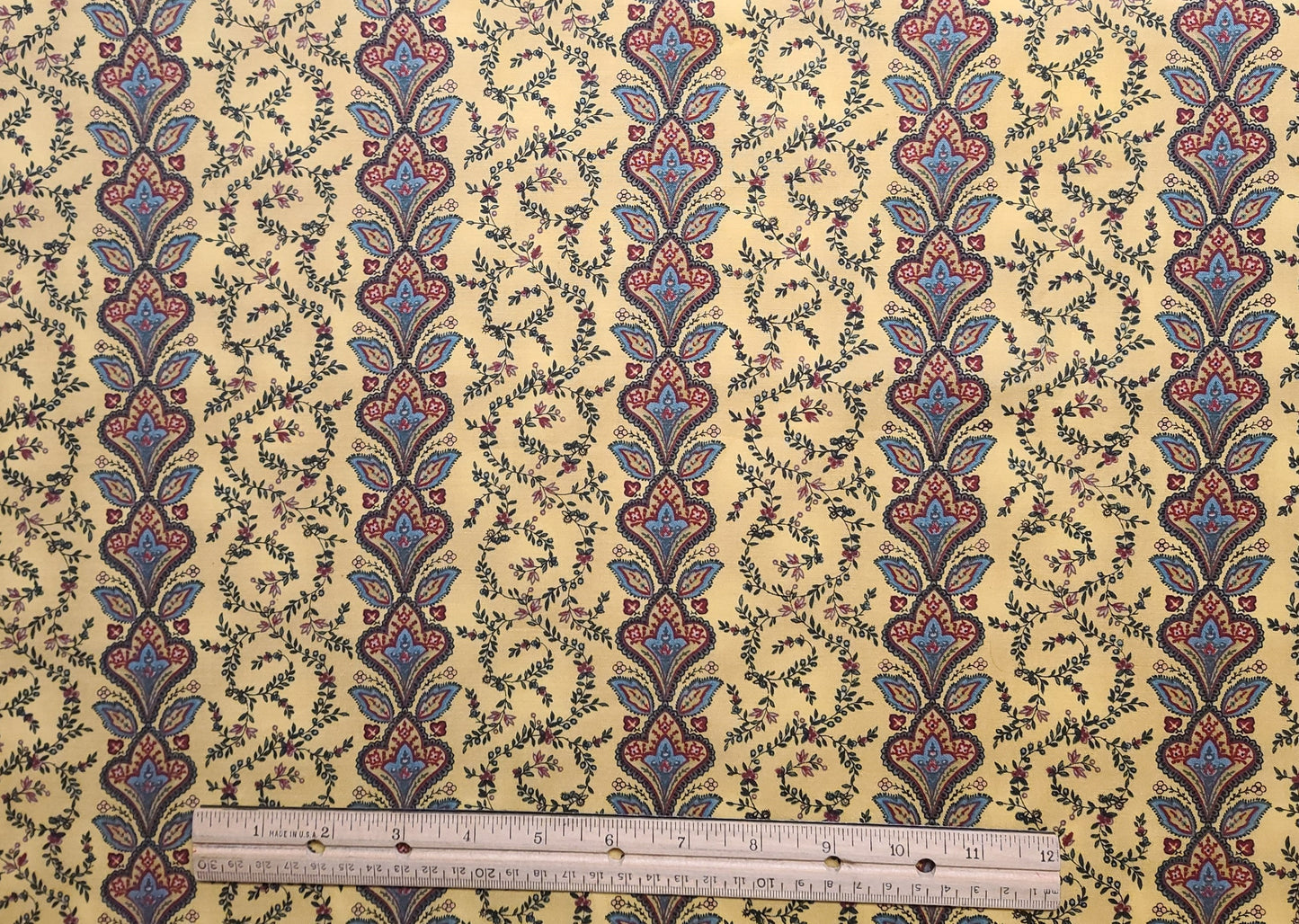 Versailles Cheri L Strole SSI - Yellow French Colonial Vertical Stripe Fabric / Floral & Paisley Medallion Pattern/Red, Country Blue, Black