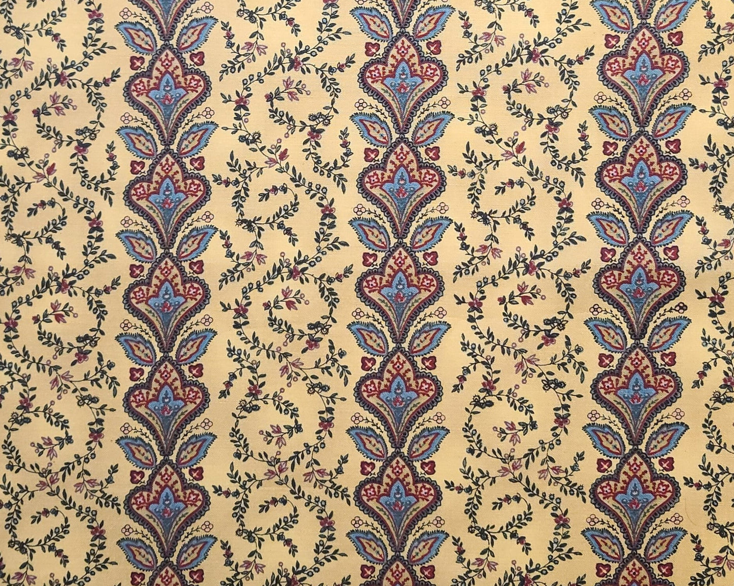 Versailles Cheri L Strole SSI - Yellow French Colonial Vertical Stripe Fabric / Floral & Paisley Medallion Pattern/Red, Country Blue, Black