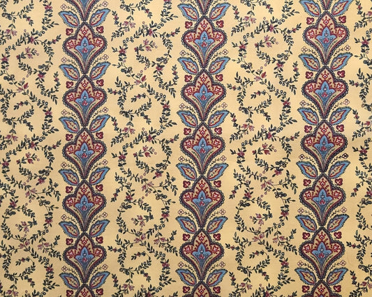 Versailles Cheri L Strole SSI - Yellow French Colonial Vertical Stripe Fabric / Floral & Paisley Medallion Pattern/Red, Country Blue, Black