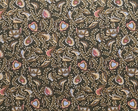 Matters Of The Heart By Kaye England for SSI - Dark Fir Green Fabric / Brown, Gray, Dusty Pink Leaf Print