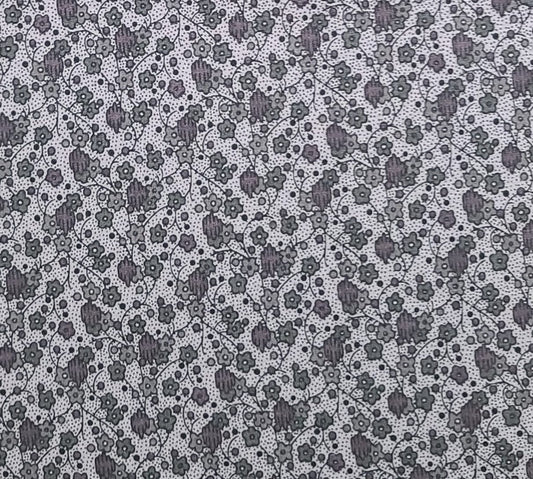 Pale Orchid Fabric / Dark Grape and Charcoal Flower Pin Dot Vine Print - Selvage to Selvage Print