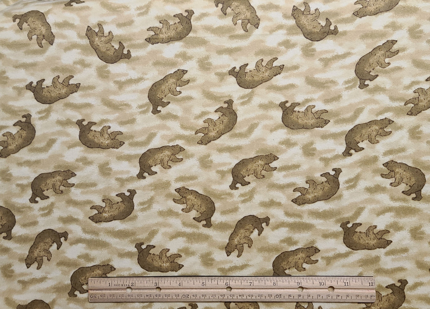 FLANNEL - Tan Tonal Fabric / Tan Bear Print