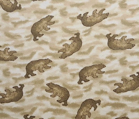 FLANNEL - Tan Tonal Fabric / Tan Bear Print