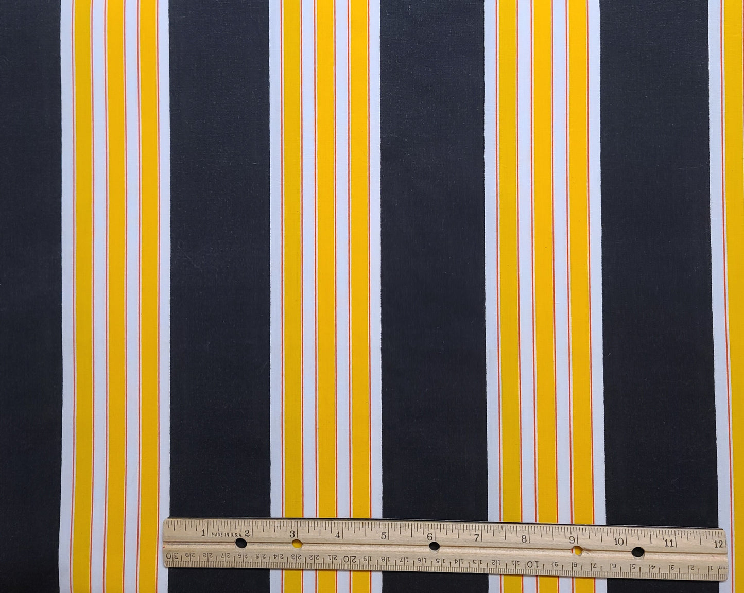 John Wolf Textiles Inc - Black, White, Dark Yellow, Red Multi Vertical Stripe (Parallel to Selvage) Fabric Home Dec Fabric - 45" Wide