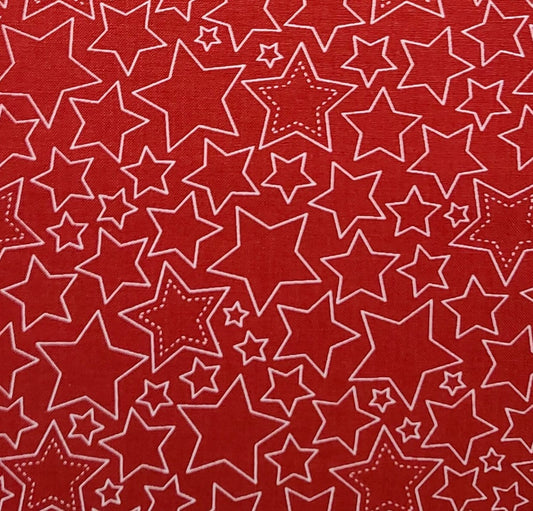 Riley Blake Designs Pattern C14414 Sweet Freedom by Beverly McCullough 2023 - Stars Red - Red Fabric / White Outlined Star Print